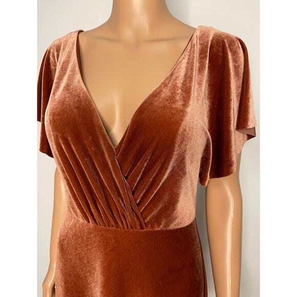 Jenny Yoo Elliss Flutter Sleeve Open Back Velvet Maxi Dress size 6 English Rose - Picture 9 of 12